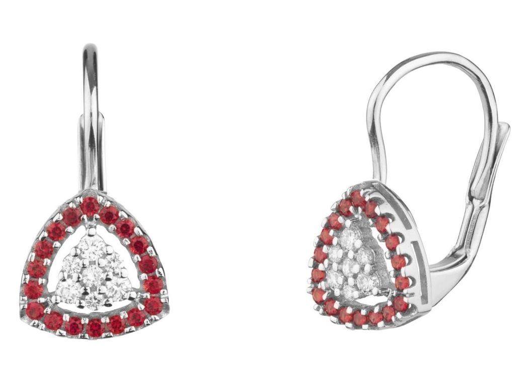 Ohrringe Weißgold mit Granat und Diamanten - Dreieck Ohrringe Weißgold mit Granat und Diamanten - Dreieck