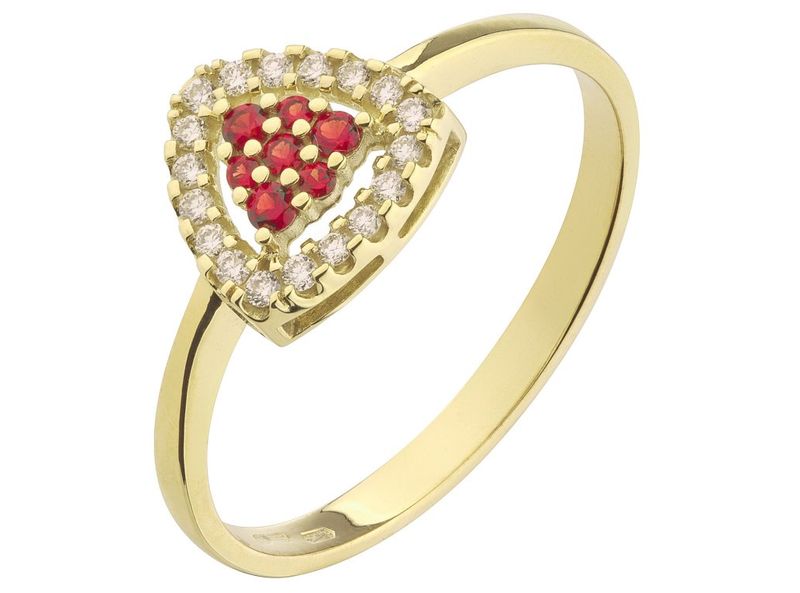 Damenring Gelbgold mit Granat und Diamanten