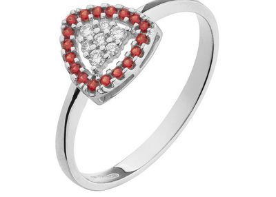 Damenring Weissgold mit Granat und Diamanten Damenring Weissgold mit Granat und Diamanten