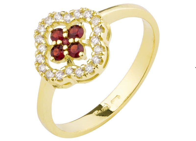 Damenring Gelbgold mit Granat und Diamanten