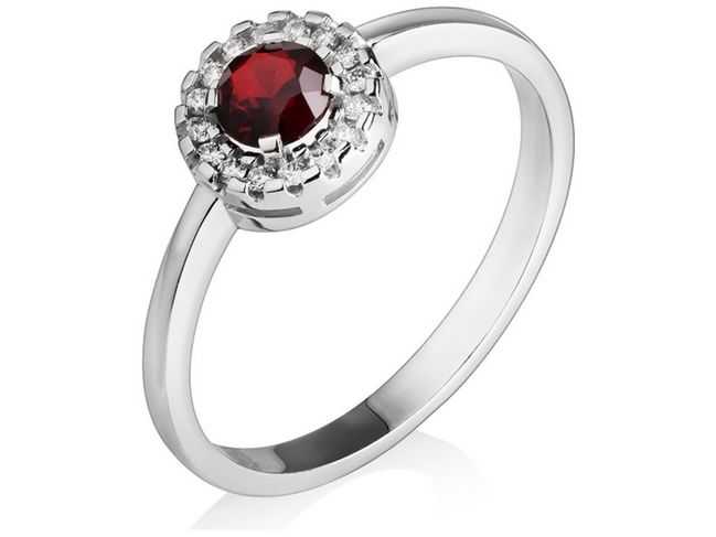 Damenring Gelbgold mit Granat und Diamanten