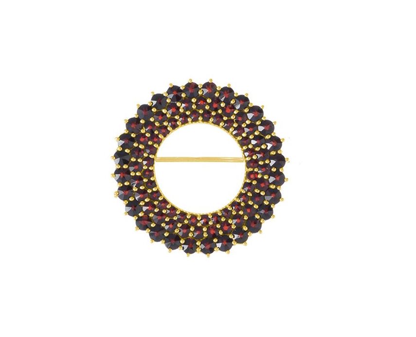 Brosche mit böhmischer Granat rund