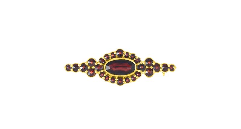 Brosche  mit Almadin und böhmischer Granat