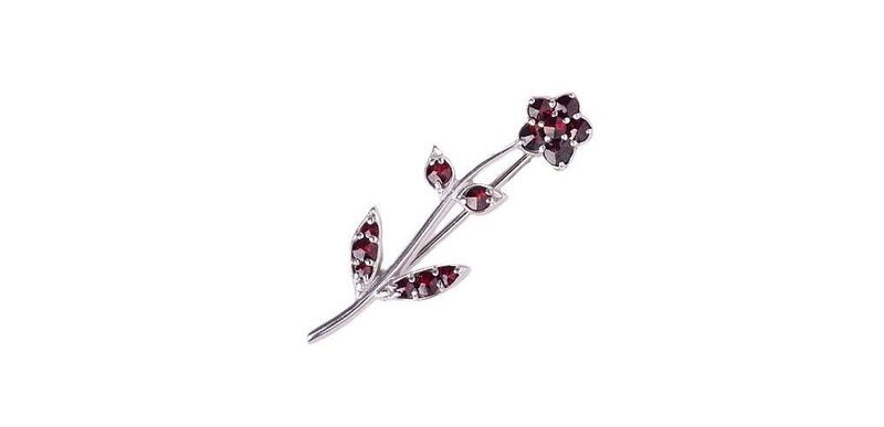 Brosche Blume mit böhmischer Granat
