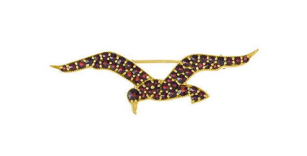 Brosche Vogel böhmischer Granat