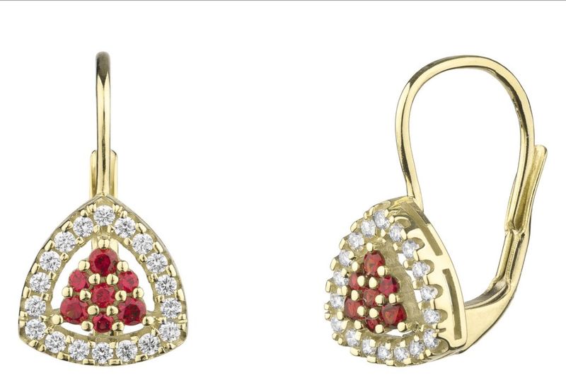 Ohrringe  Gelbgold mit Granat und Diamanten - Dreieck