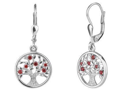 Ohrringe  aus Silber und Granatstein Baum des Lebens