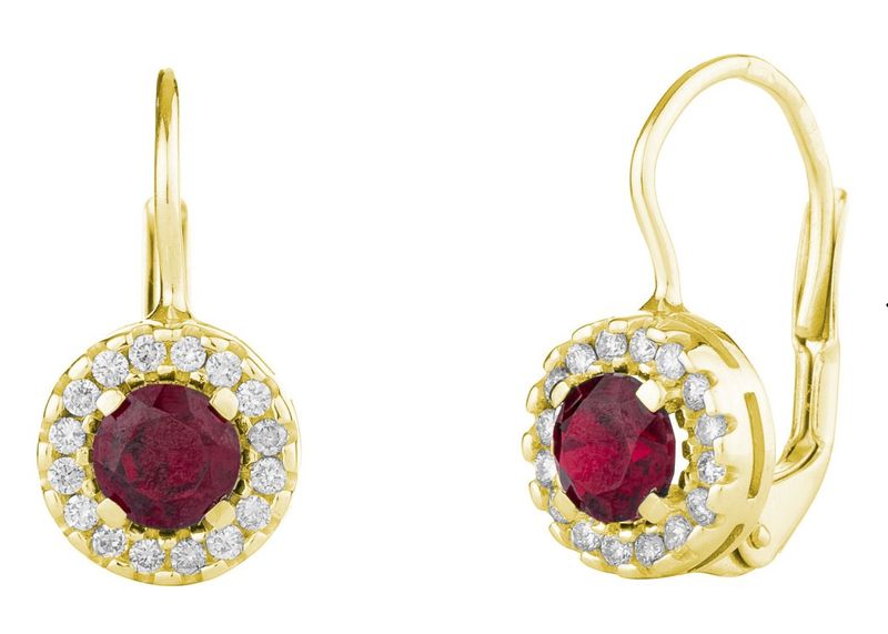 Ohrringe  Gelbgold mit Granat und Diamanten