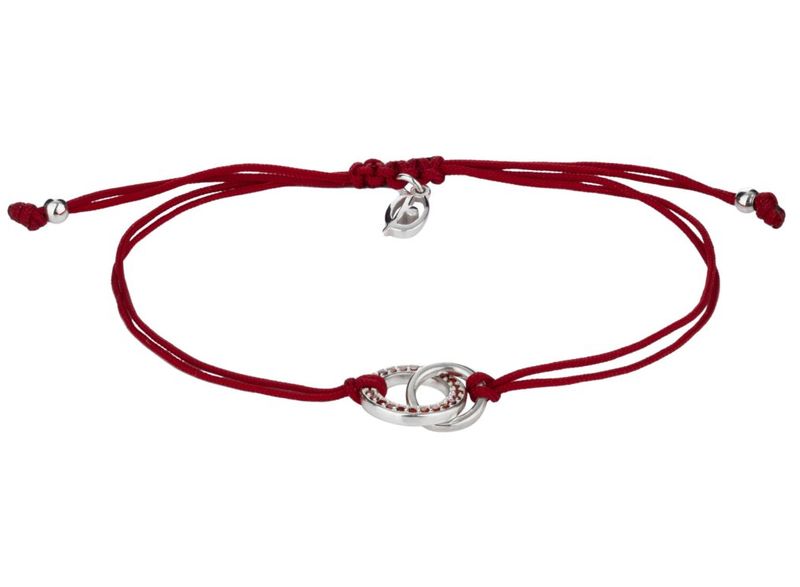 Silberarmband mit Granatstein und zwei Ringen Shamballa