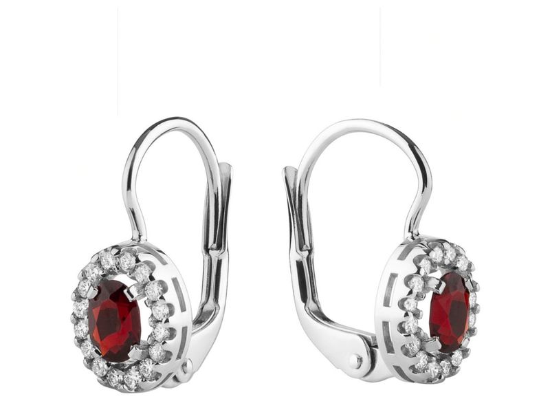 Ohrringe  Weißgold mit Granat und Diamanten - Oval