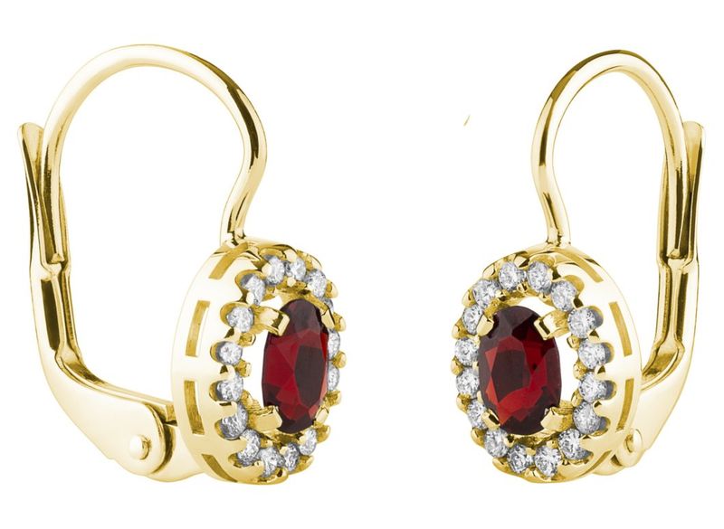 Ohrringe  Gelbgold mit Granat und Diamanten - Oval