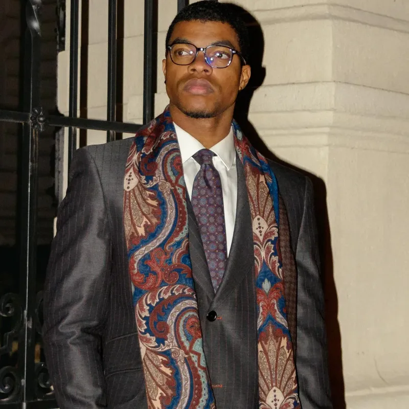 Aosta - Wollschal  burgunderrot, blau & braun