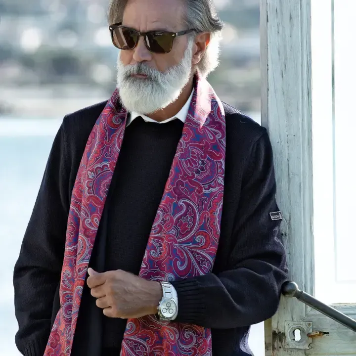 Sorrento - Seidenschal mit Wollrücken rot und blau