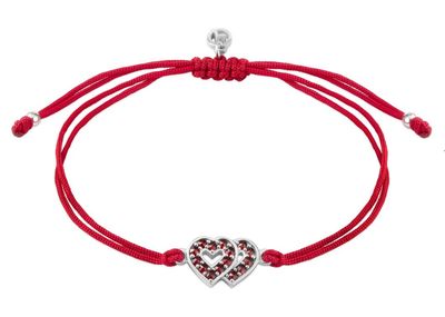 Silberarmband mit Granatstein und Herzen rot Shamballa