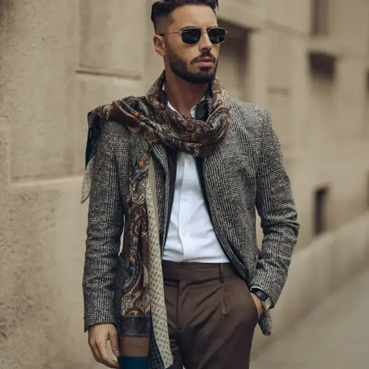 Aosta - Wollschal  blau und braun