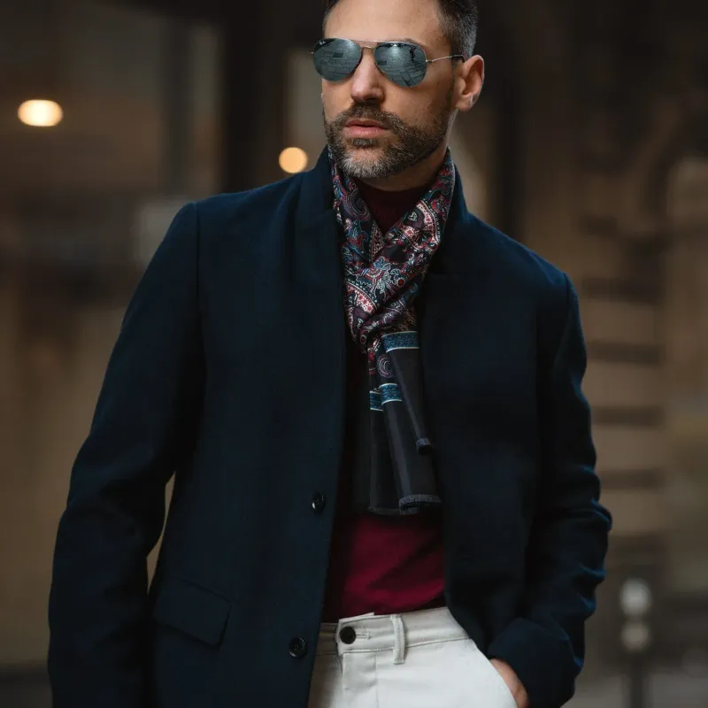 Venezia -  Seidenschal mit Wollrücken, schwarz-blau-rot