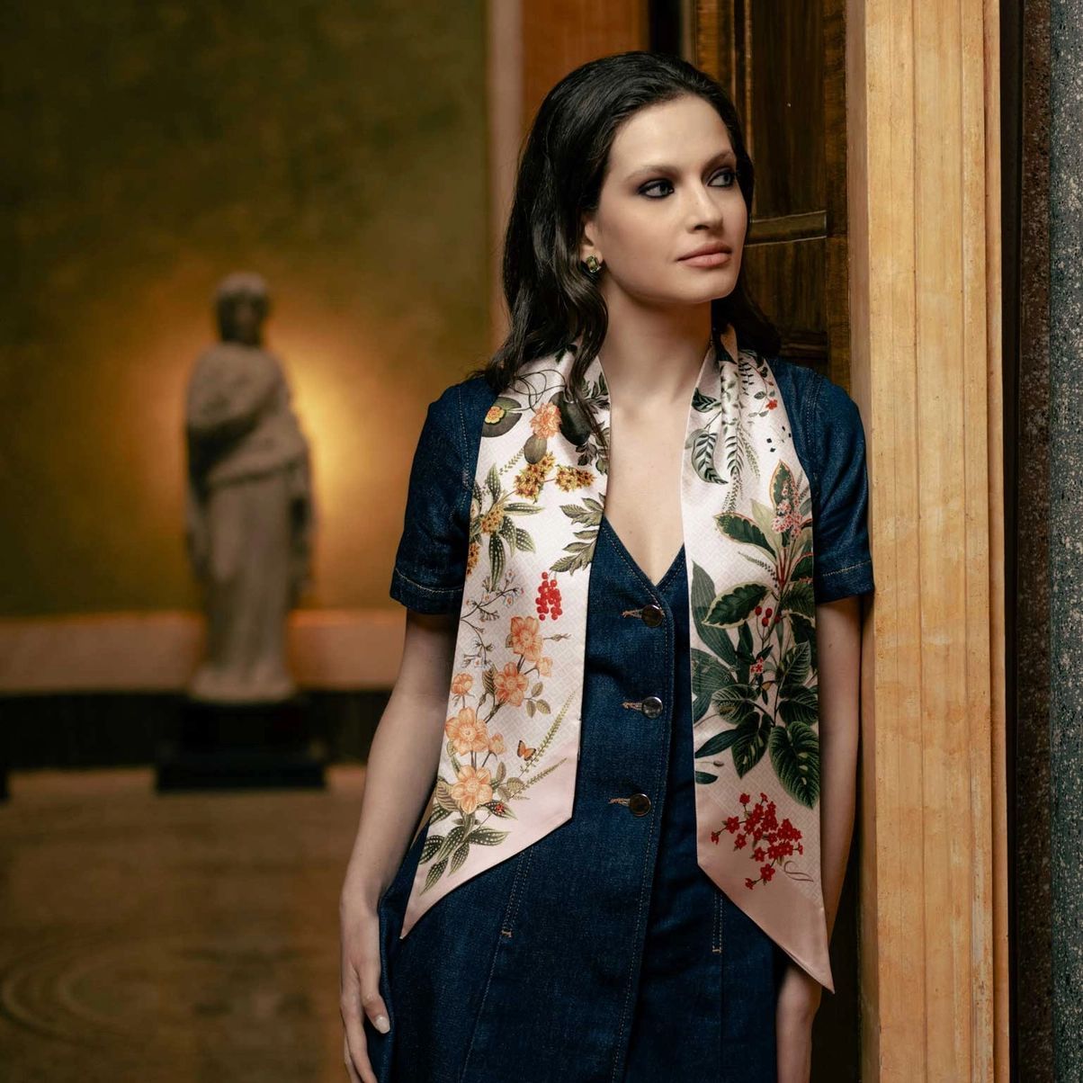 Ornella Bandeau aus Seide rosa - floral Ornella Bandeau aus Seide rosa - floral