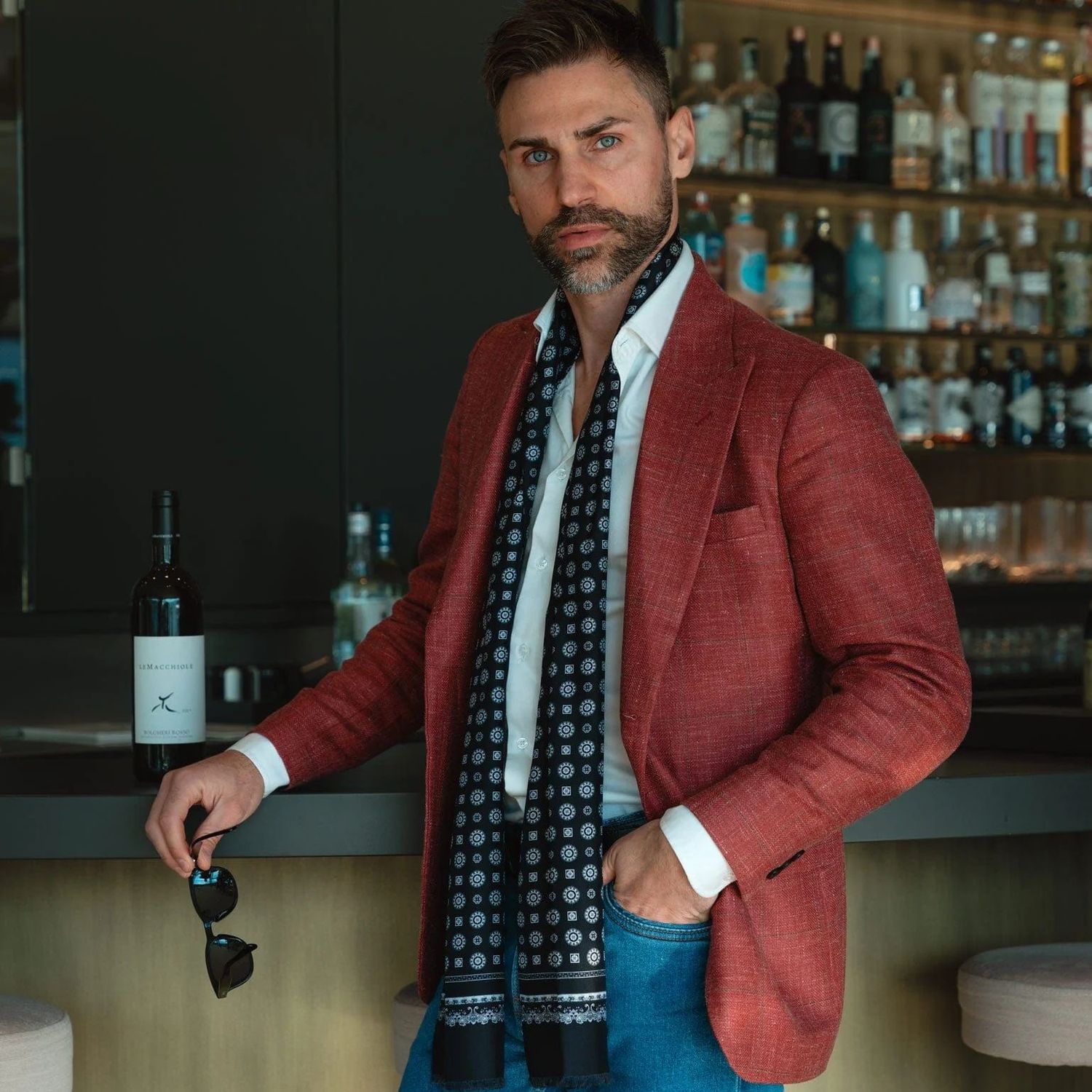 Botticelli - schmale Seidenschal schwarz