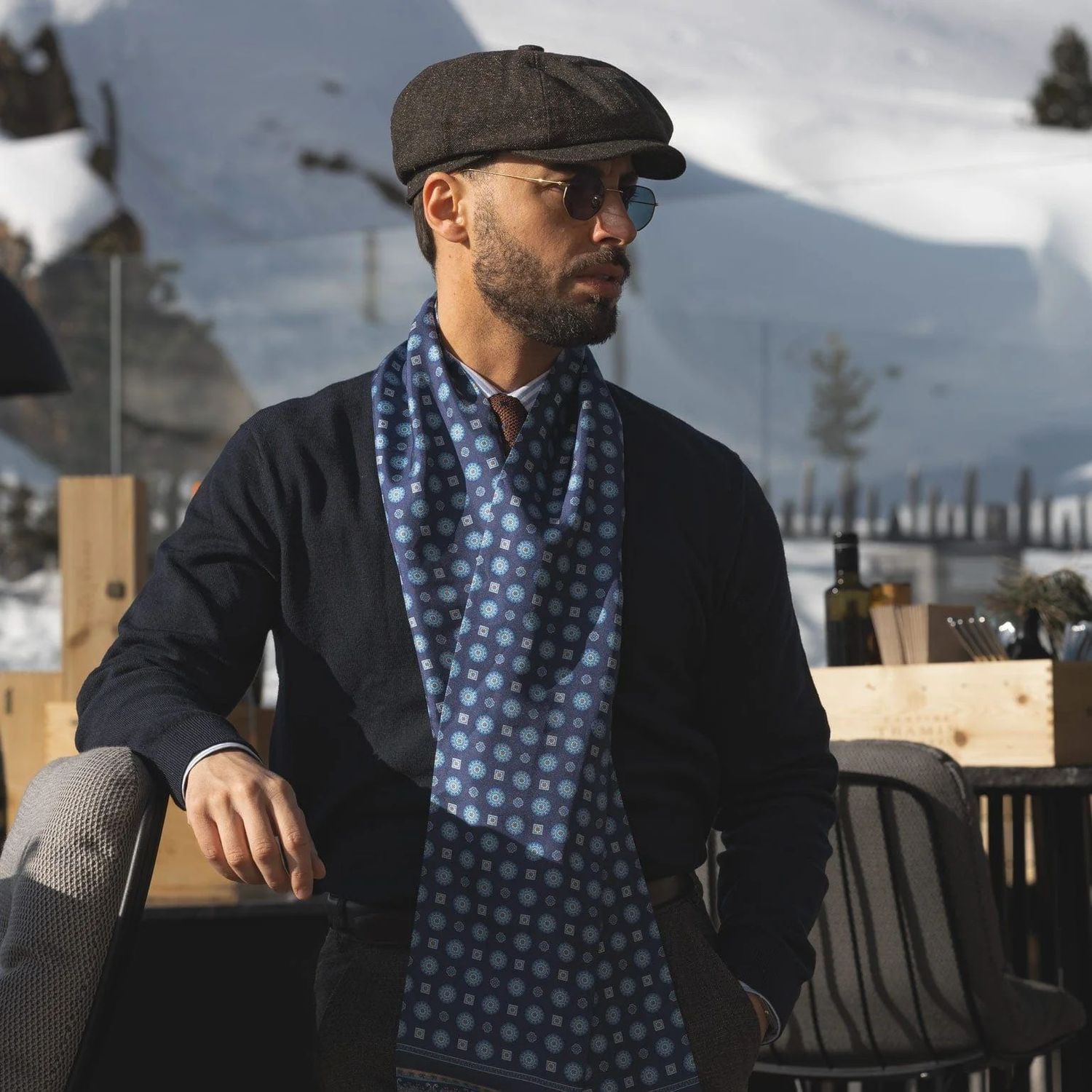 Botticelli - schmale Seidenschal blau