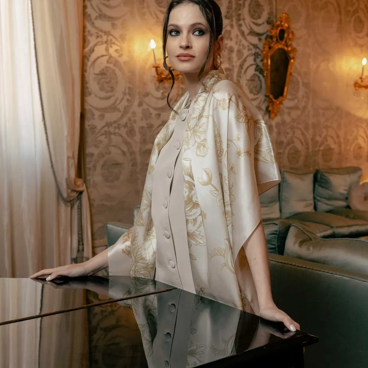 Isabella - großes Seidenschal/Tuch Champagne