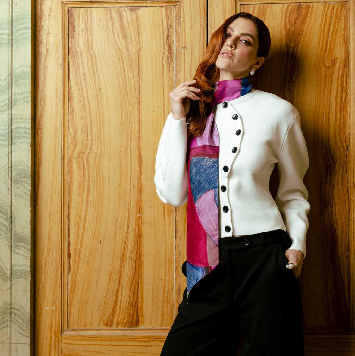 Lia Bandeau aus Seide Pink und Blau