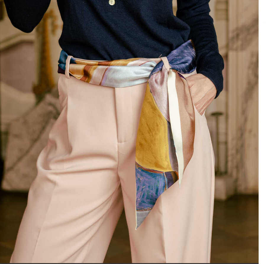 Lia Bandeau aus Seide Blau und Bräune