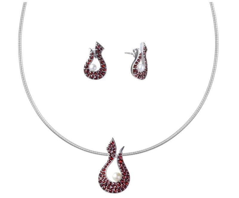 Juwel Set Granat mit Perle - Welle