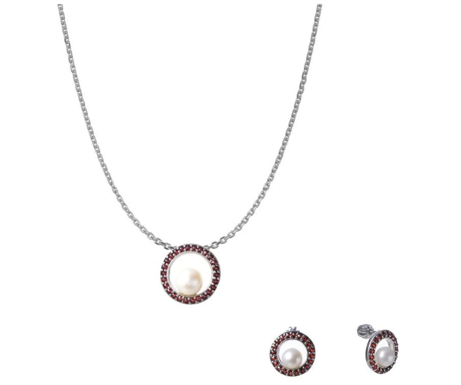 Juwel Set Granat mit Perle