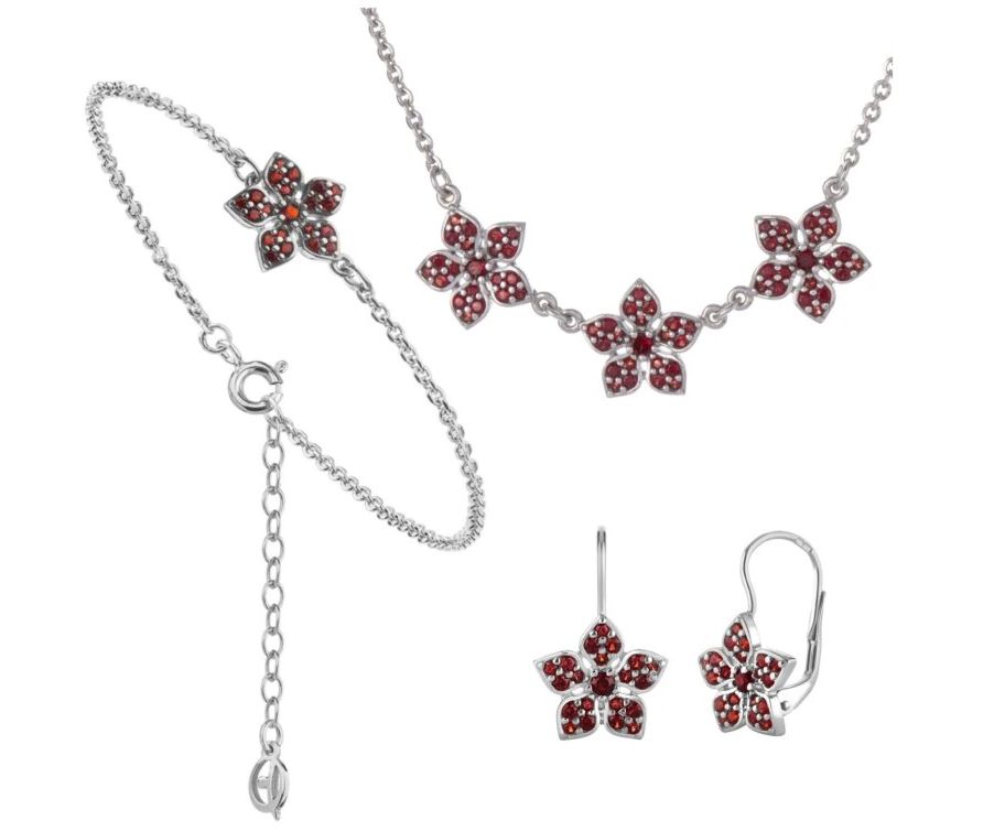 Juwel Set mit Granat Blumen