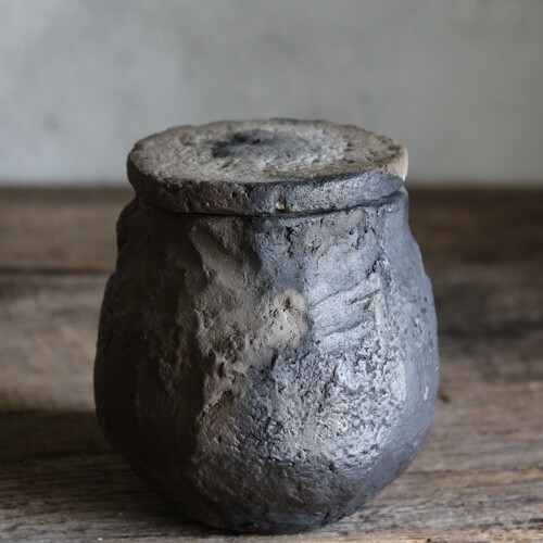 Wabi-sabi small jar with lid #4, wild clay ceramics