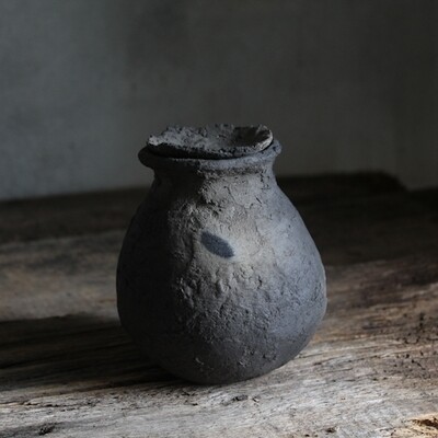 Wabi-sabi small jar with lid #2, wild clay ceramics
