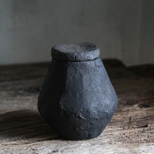 Wabi-sabi small jar with lid #1, wild clay ceramics