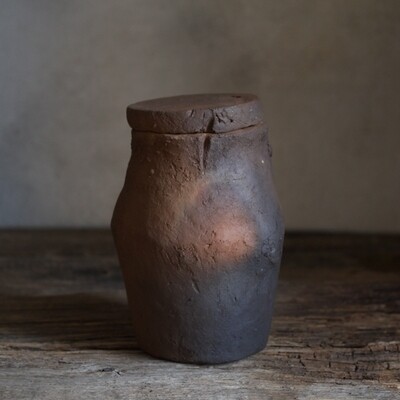 Wabi-sabi small jar with lid #5, wild clay ceramics