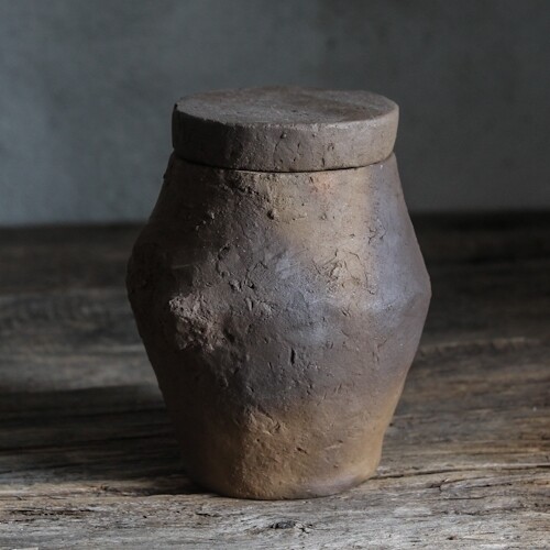 Wabi-sabi wild clay ceramic jar with lid #6