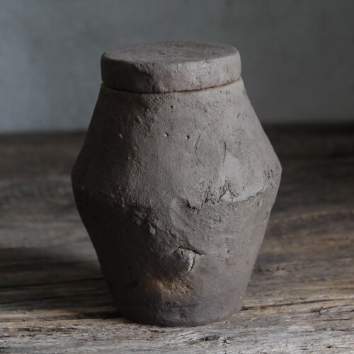 Wabi-sabi wild clay ceramic jar with lid #7