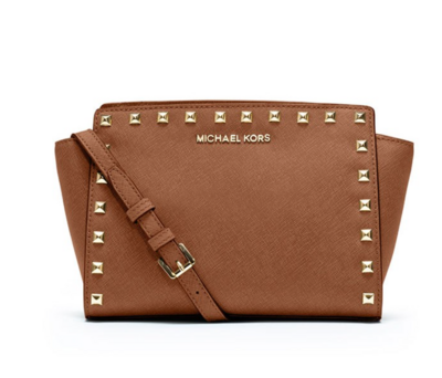 Michael Kors Selma Studded Saffiano Leather Messenger Brown