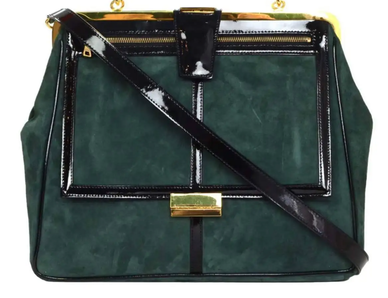 H&amp;M x Balmain Green Suede Frame Bag