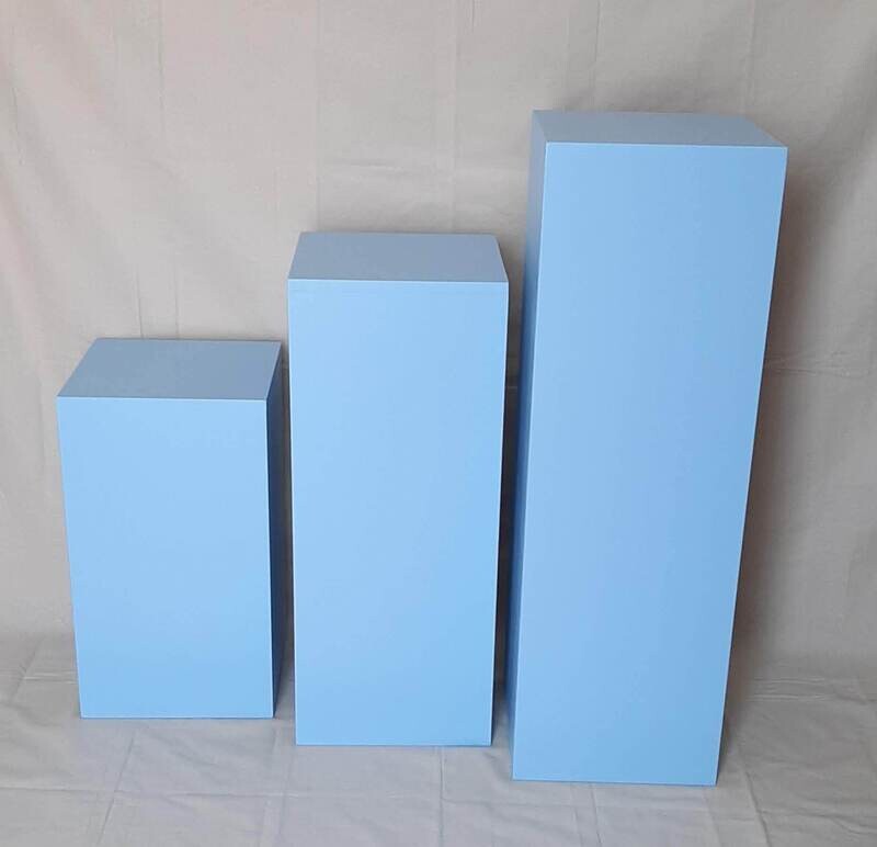3 Piece Light Blue Wooden Display Plinth Set