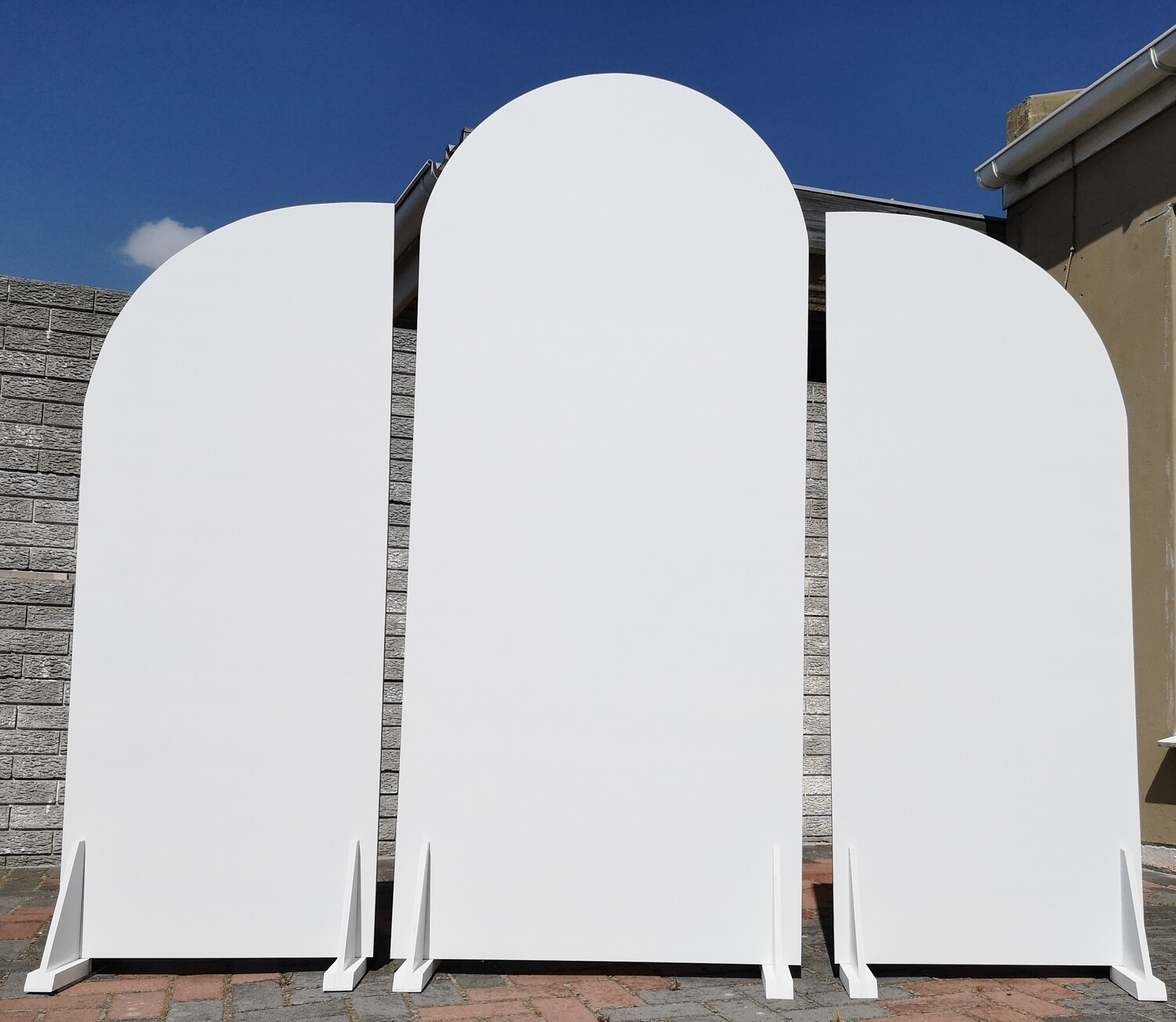 3 Piece White Wooden Curved Arch Backdrop Set Details in Description
