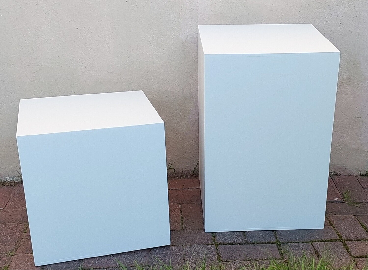 2 Piece Wooden Cube Plinth Set Details in Description
