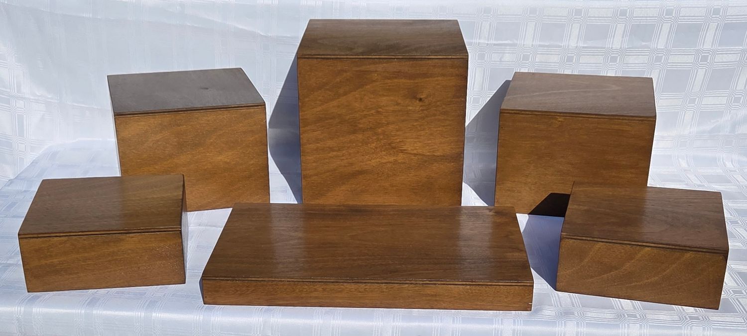 6 Piece Dark Stain Easy Store Table Riser Set Details in Description