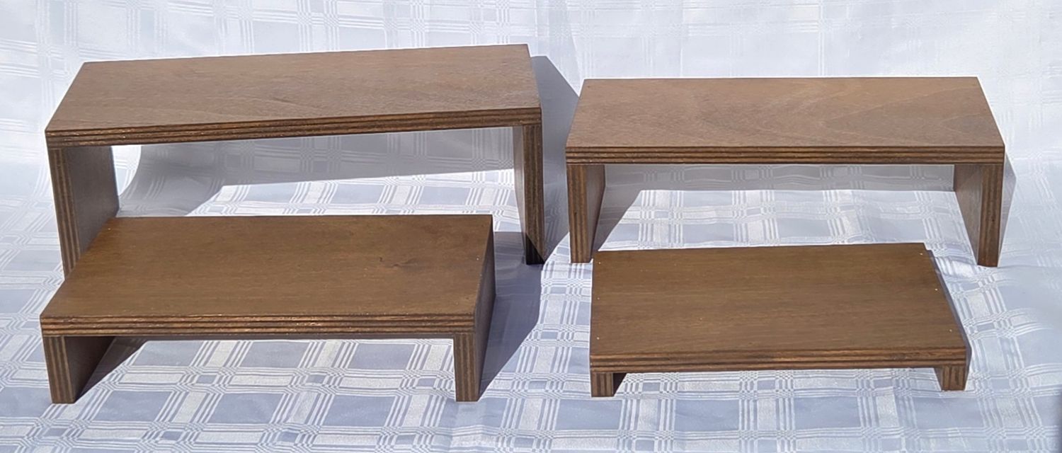 4 Piece Dark Stained Buffet Riser Set Details in Description