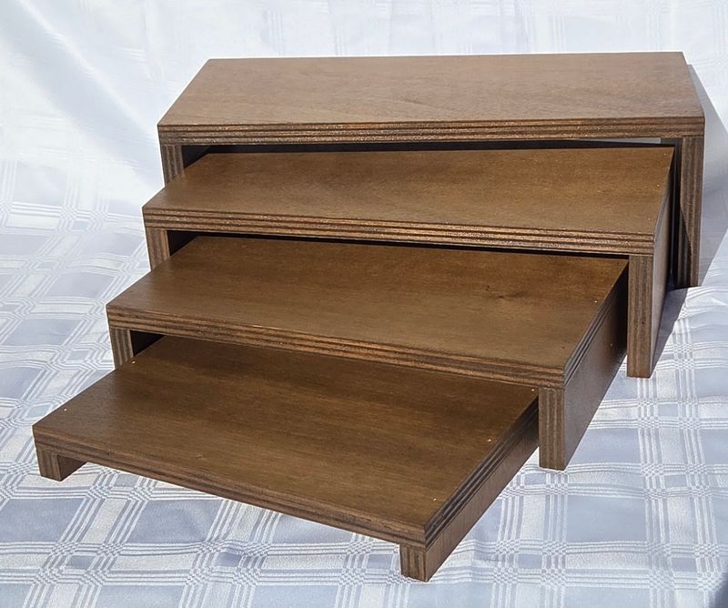 4 Piece Dark Stained Buffet Riser Set Details in Description