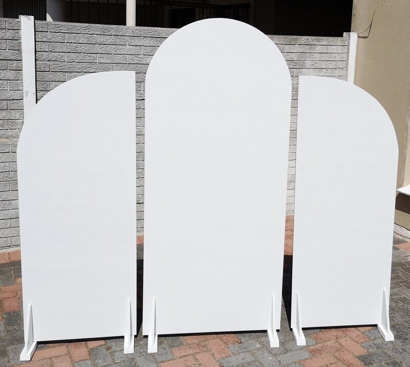 3 Piece White Wooden Curved Arch Backdrop Set Details in Description