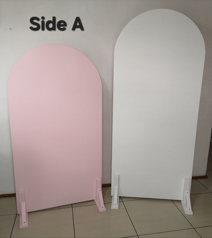 2 Piece White &amp; Pink Reversible Arch Backdrop Set. Details in Description