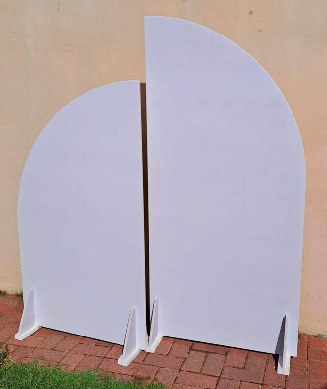 2 Piece White Curved Wooden Backdrop Set  Various Colours. Details in Description