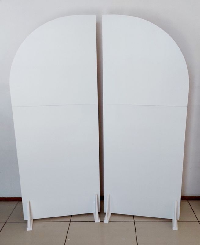 2 Piece White Wooden Curved Backdrop Set Details in Description