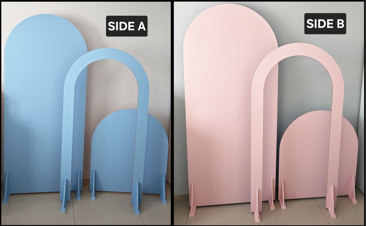 3 Piece Blue &amp; Pink Reversible Arch Backdrop Set.