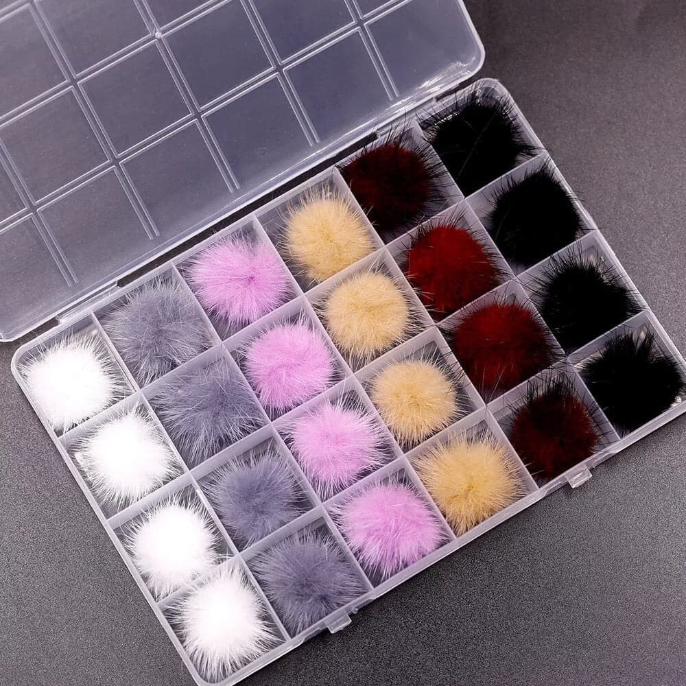 Fluffy Nail Balls 24 unit POM POM, Available: Fluffy Nail Balls 24 unit POM POM 01