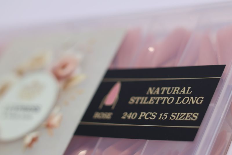 LUXPRESS  NATURAL STILETTO LONG  COLOR ROSE  240 PCS 15 SIZES